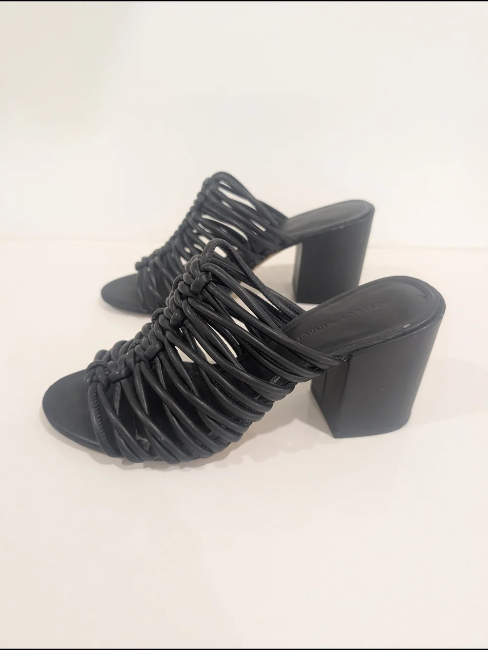 Rebecca Minkoff Black Knotted Strap Block Heel Mule